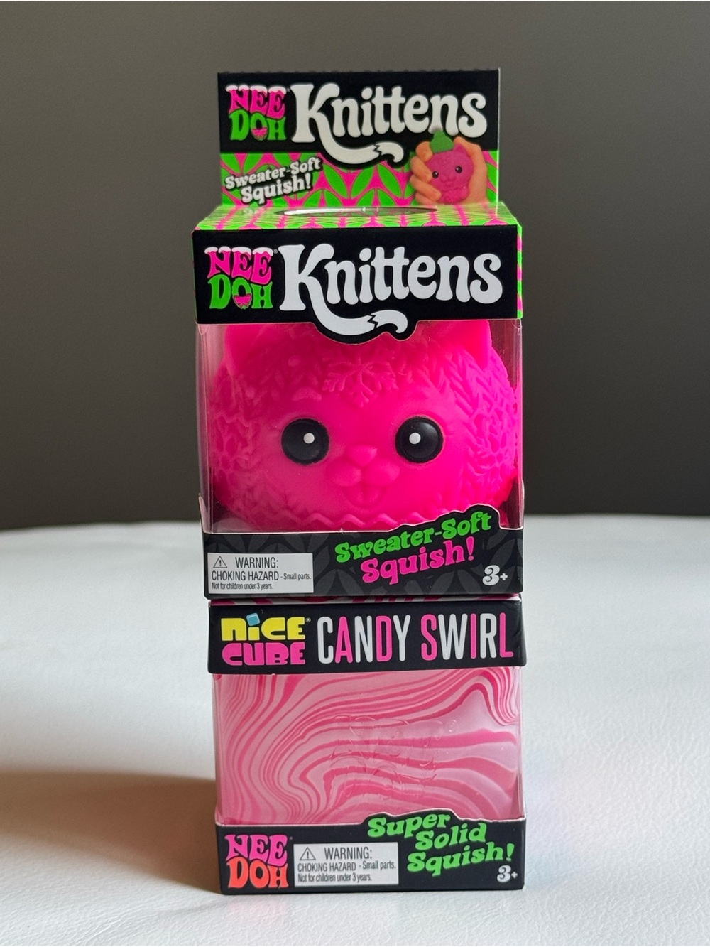 NeeDoh Knittens Pink Candy Swirl Nice Cube RARE Authentic Squishy Christmas Squi
